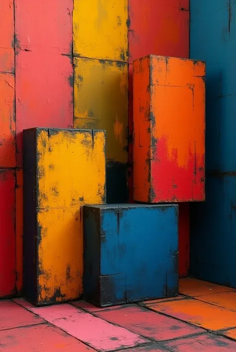 blocks, all hand-painted in acrylic style, klee, bauhaus, complex, art, minimal shadows, ragged edges, black lines [Lyriel (NEW)], in ultra extremely 3D, in Pop-Art Colors, in interesting color combination, correct  color composition, everything more brigh...