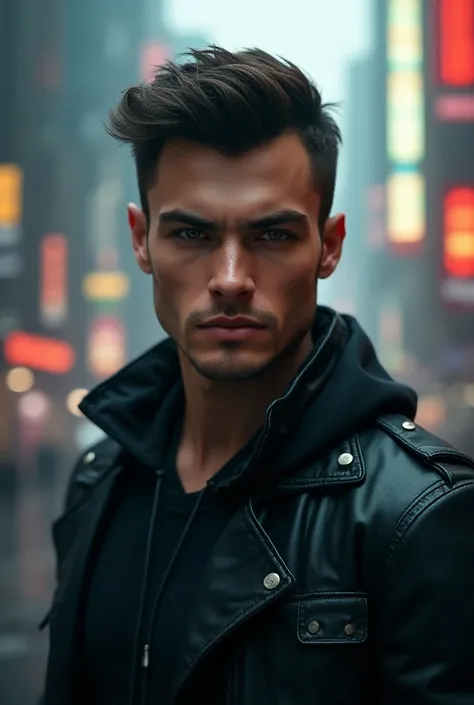 Change background cyberpunk handsome boy, realistic, face, 8k, ultra realistic,