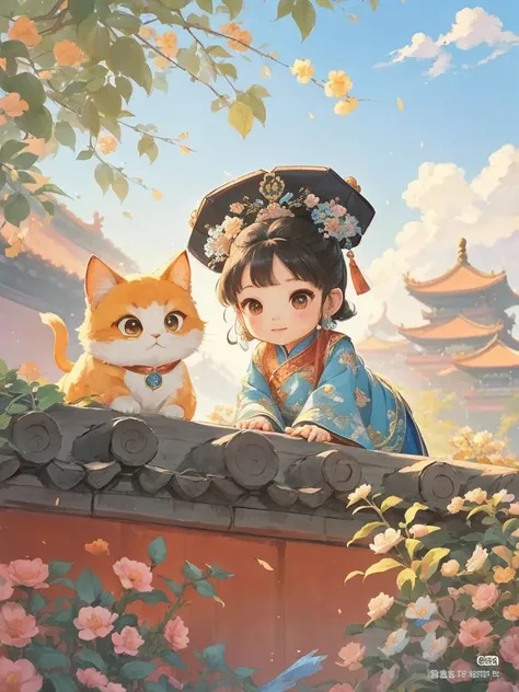  with a girl with a hair bag and a blue dress, Beautiful character painting , palace ， A girl wearing Hanfu, by Li Fangying, artwork in the style of Guvez,  Chen Jilu  , author：Qiu Ying, Guvez,  Chen Lin , by Qu Leilei,  In Zhi Ding , Yanjun Chengt, author...