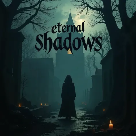  dark shadows with a Halloween theme, with a text in the middle that says: Eternal Shadows with dark typography 