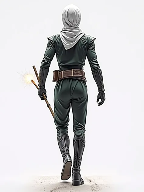 Kamen rider black, wearing dark green Muslim clothing, wearing a white kufiah,Walking, front view, background of a dirt road in a simple Indonesian village near a typical Indonesian forest,The atmosphere of the afternoon approaching dark night, carrying a ...