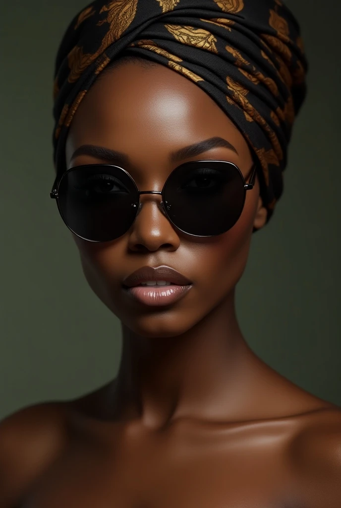 (photorealism:1.2), beautiful woman, black, wearing Doek, sunglasses, slaying