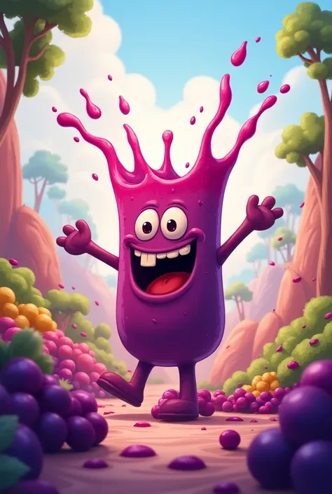 Grape juice explosion cartoon background
