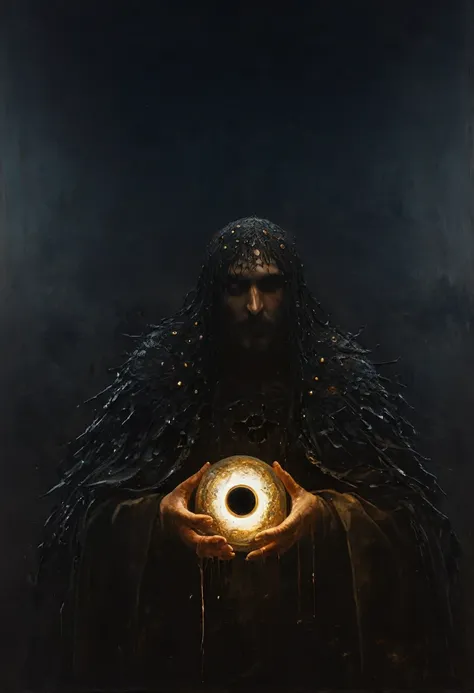 ((painting)) of thrones cherubim, many eyes, incorporeal being sphere of rings and many eyes,, dark night, in the darkness, dark atmosphere, cinematic scene, in the style of nicola samori