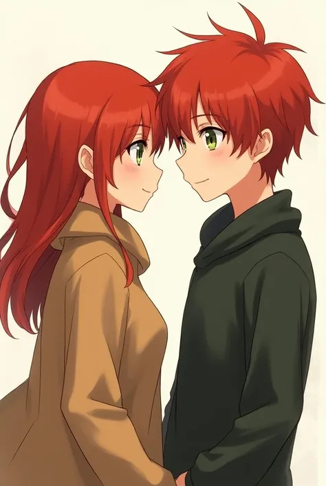 As to 2 twins a woman and a man both red-haired with green eyes the woman wears a poncho in anime 