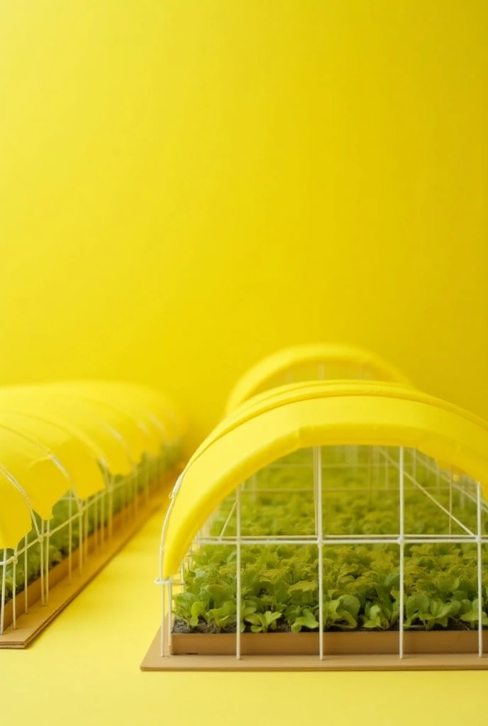 Model of greenhouses lined with agrofil  (nylon) yellow color with syringe-based irrigation system 