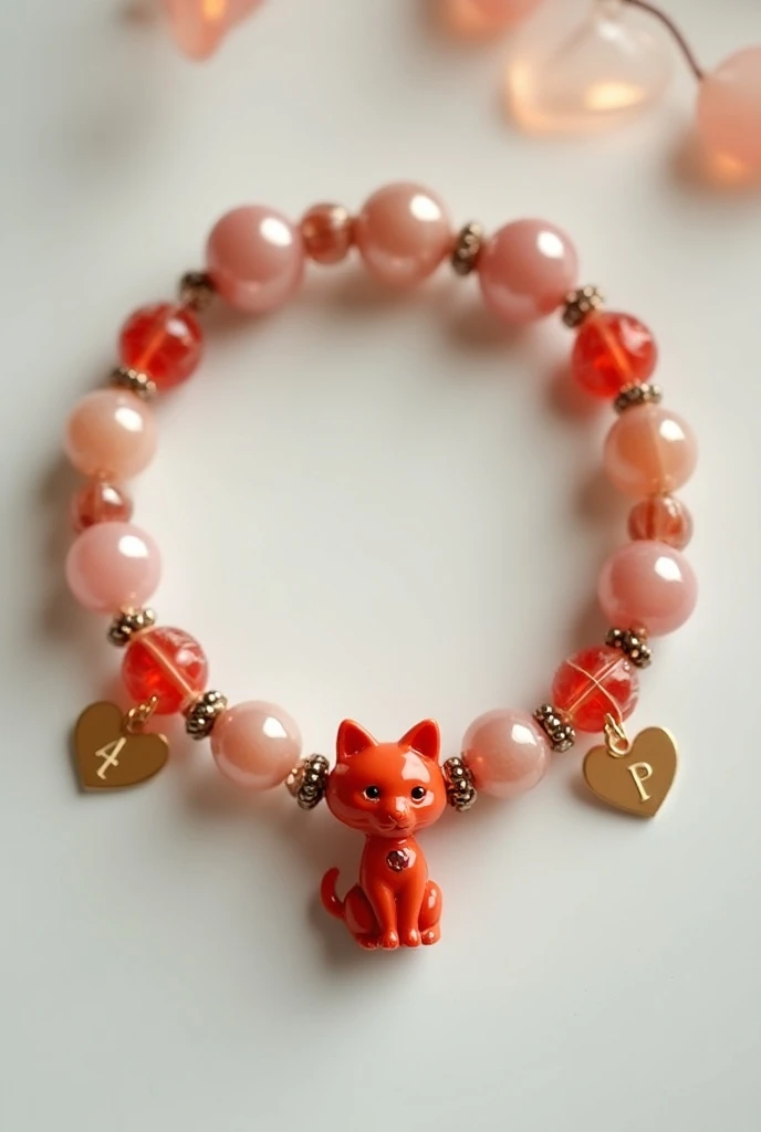 This is how you make a bracelet with this description like a beaded bracelet Some small heart pendants I want a bracelet with the initial I and a miniature orange kitten pendant in the color red