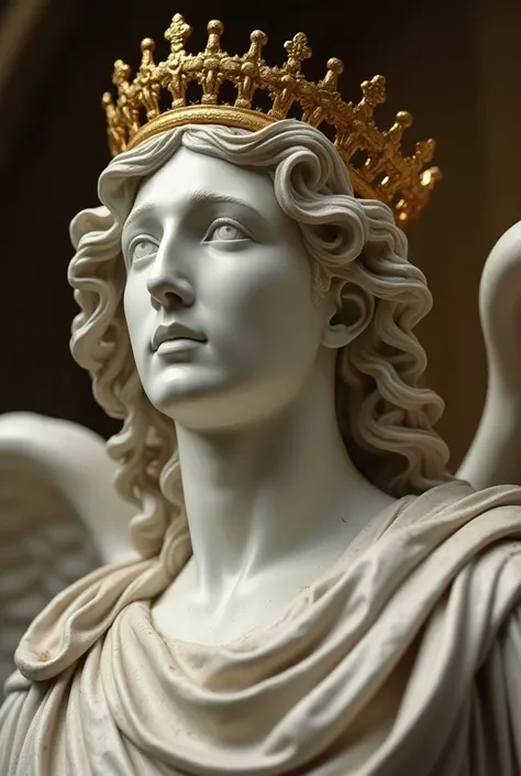 Head of the Archangel Gabriel, statue, with a golden crown 