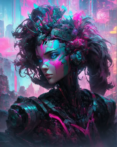 there is a digital painting of a man with a crown on his head, cyberpunk art style, advanced digital cyberpunk art, dark cyberpunk illustration, cyberpunk digital art, detailed cyberpunk illustration, greg beeple, cyberpunk vibrant colors, style hybrid mix...