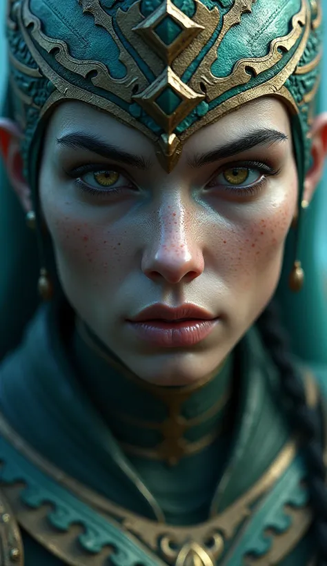 close-up character for a Raster Atlantean Game style game —> Photorealism — > 3D rendering.