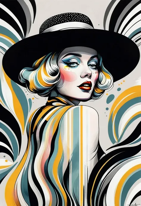 chiaroscuro technique on sensual illustration of an elegant  glamour a girl with elegant hat black and white barcode generates the subtitles, vintage beauty, eerie, the model draped in flowing, thick oil painting, by Hannah Dale, by Harumi Hironaka, Stunni...