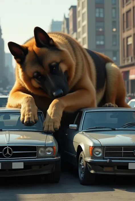 I said a giant german shepherd sleeping on cars