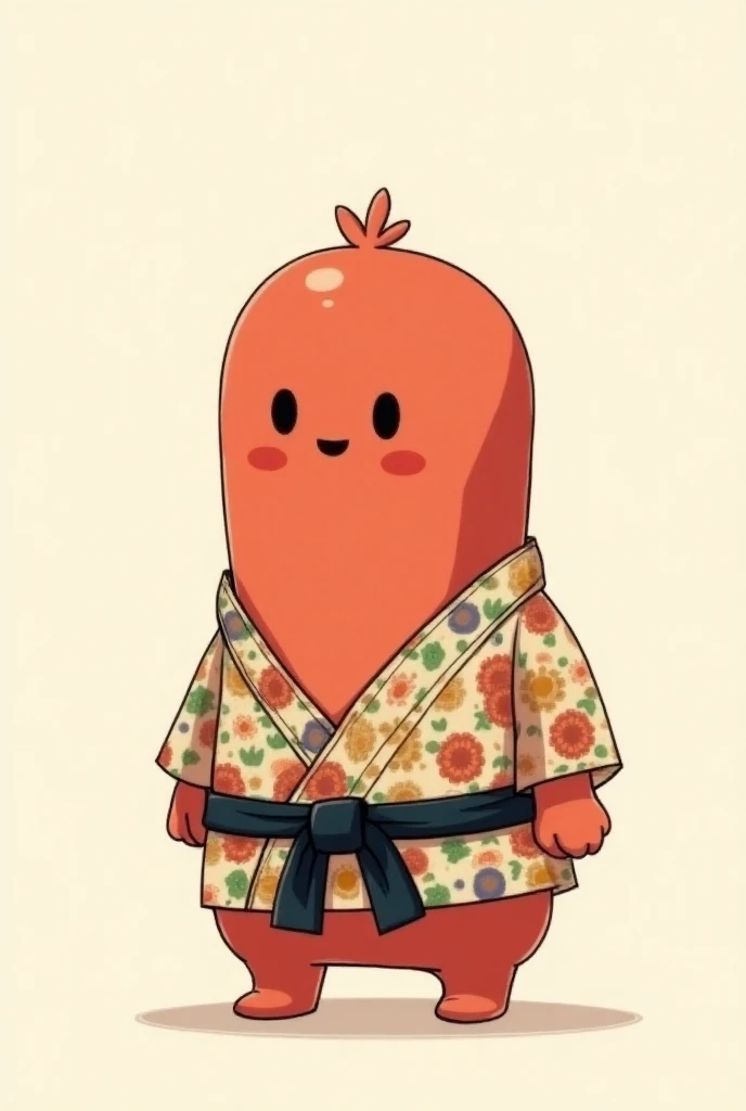 Un judoka en forme de merguez en kimono type kawaii 
