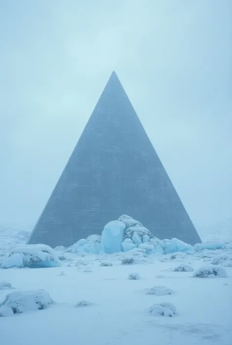 Ultra-realistic 4k, Sony A7RIV of gigantic geometric structures, like Egyptian pyramids, beneath thick layers of ice in Antarctica.