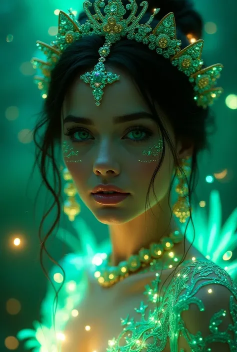 [12/11, 21:26] Josenati :  Woman like Megan Fox and Ana de Armas of young girls , sexy,  fantastic GODDESS ,  infinite indescribable beauty beautiful green eyes perfect fantastic full body shot .jewelry ornaments all over the body crown ,diamonds,rubies,sa...