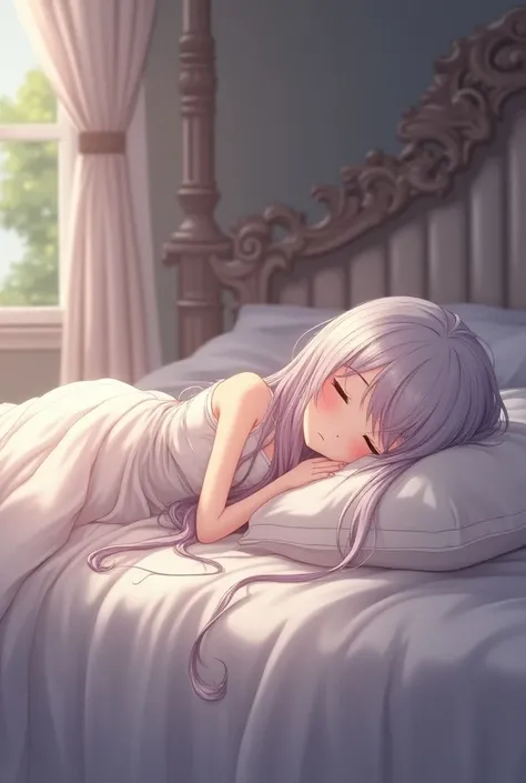 A beautiful anim girl sleeping on bed 