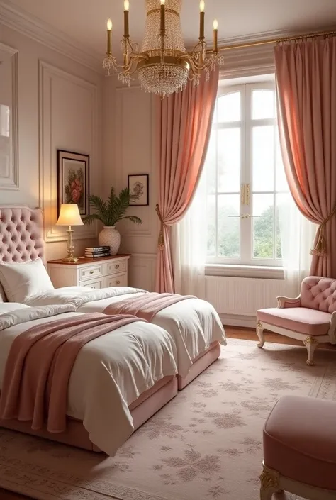 chic university dorm room, Of being very feminine, Make a large room with two separate beds and very luxurious 