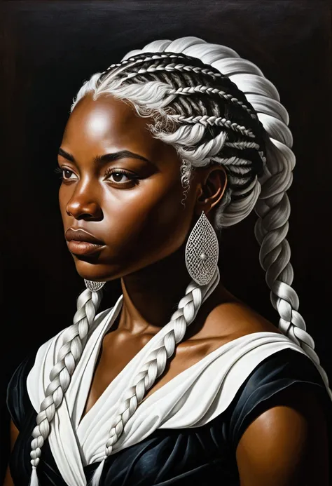 beautiful black women; white hair braids; warrior women; caravaggio painting