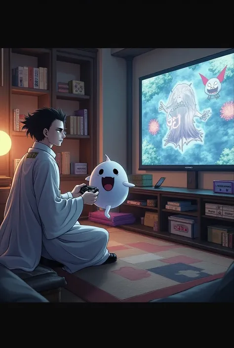 Gengar and Byakuya from Bleach playing Nintendo