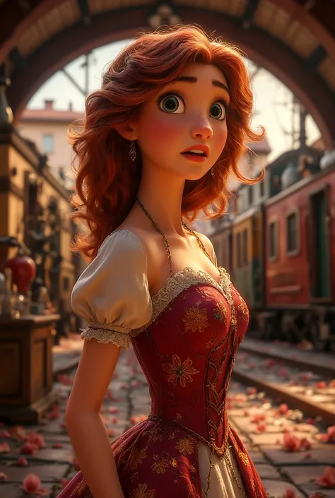 Obra de arte, The best quality redheaded woman wearing dress at a train station 