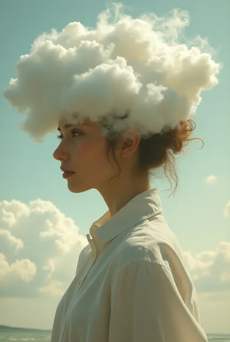 Woman thinking and having her mind look like clouds