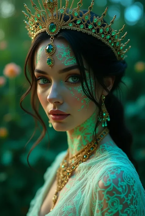 [12/11, 21:26] Josenati :  Woman like Megan Fox and Ana de Armas of young girls , sexy,  fantastic GODDESS ,  infinite indescribable beauty beautiful green eyes perfect fantastic full body shot .jewelry ornaments all over the body crown ,diamonds,rubies,sa...