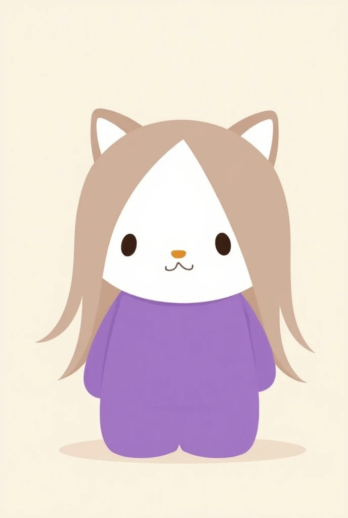 Create an image of Hello Kitty with straight hair and purple shirt( in drawing )