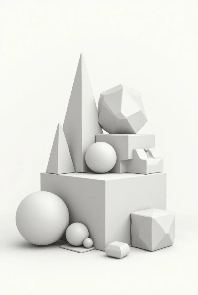 Create an easy drawing with three-dimensional geometric figures 