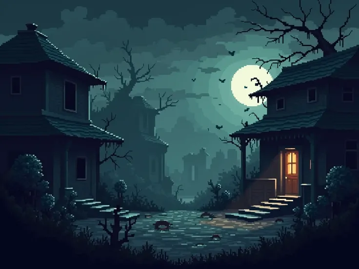 2D PIXEL ART HORROR VIDEO GAME BACKGROUND WITH A 20%Blurred
