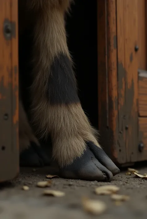  Through the gap under the door, Can you see the hooves of a goat  