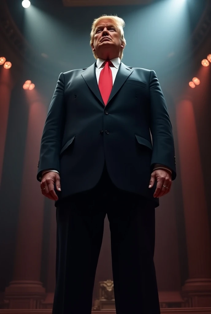 Donald Trump standing on a stage 