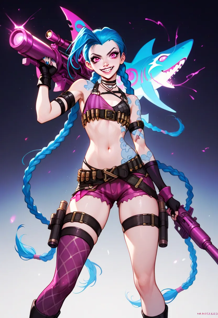 (score_9, score_8_up, score_7_up), (best composition), (high resolution), jinx from league of legends in her iconic vibrant punk...