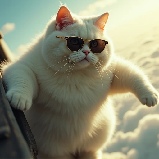 Tom Cruise rescues a fat white cat wearing 、Rescue a fat white cat wearing sunglasses from the air
