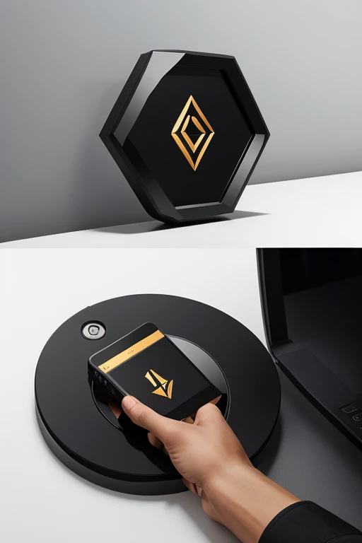 Design a premium, minimalist logo for a cryptocurrency company with a transparent background. Use only black and grey tones to create a sleek, modern appearance. Incorporate elements like interconnected nodes, digital coins, or an abstract vault shape that...