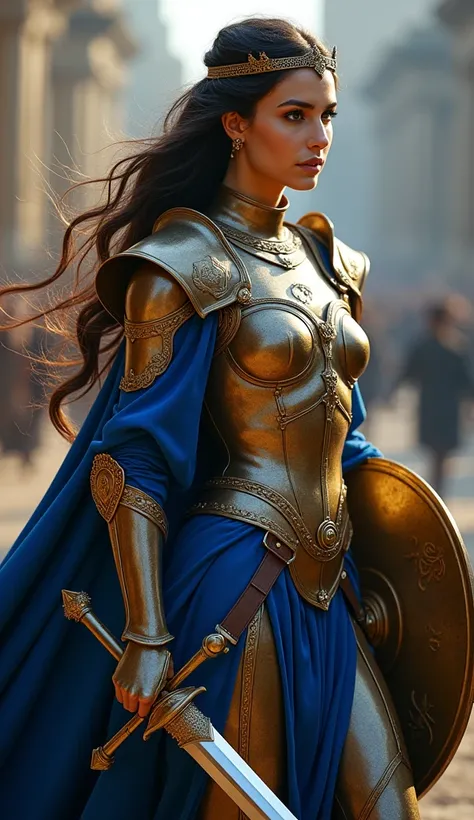 "A striking and majestic full-body portrait of a Libra warrior woman, walking with grace, balance, and poise toward the battlefield. Her presence exudes elegance, diplomacy, and a deep sense of justice, perfectly embodying the traits of the Libra Zodiac Si...