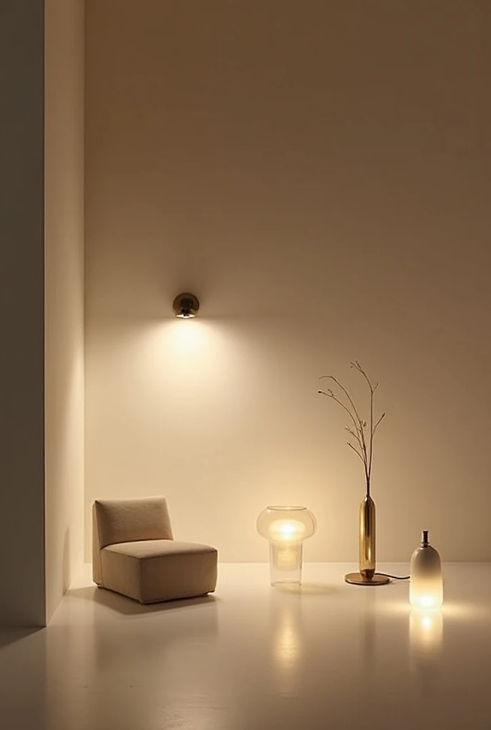 A minimalist room illuminated by contemporary luxury lamps 