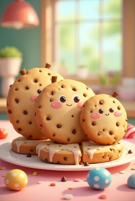 3 animated Yakult chocolate chip cookies