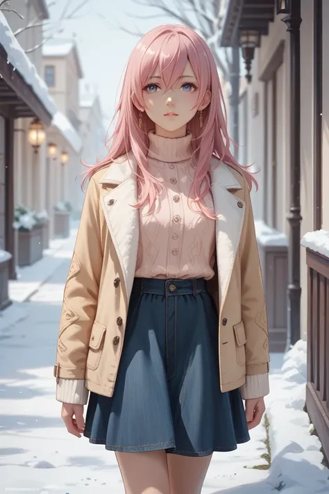 Megurine Luka cute sexy casual clothes skirt winter walking hair pink