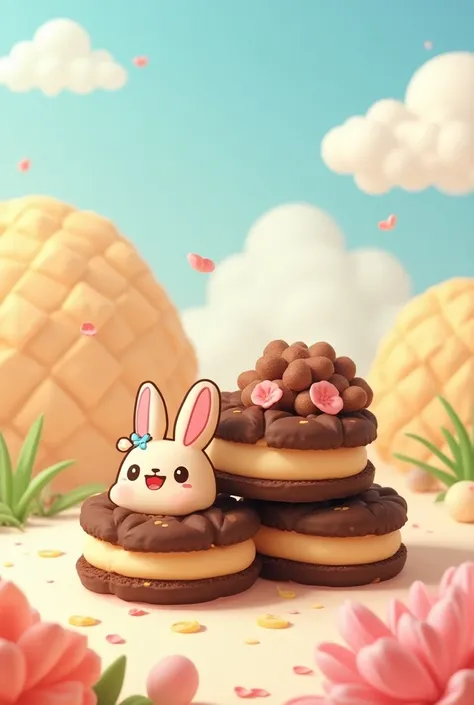 3 chocolate cookies with Yakult cartoons for ren animated