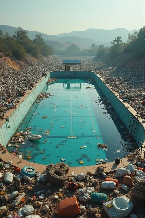  Olympic pool full of garbage, Waste, Environmental pollution, large pool with garbage