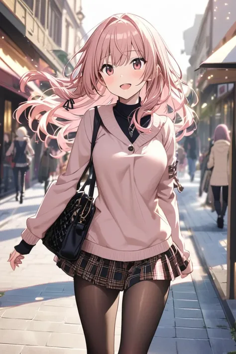 Megurine Luka cute sexy casual clothes skirt winter walking hair pink