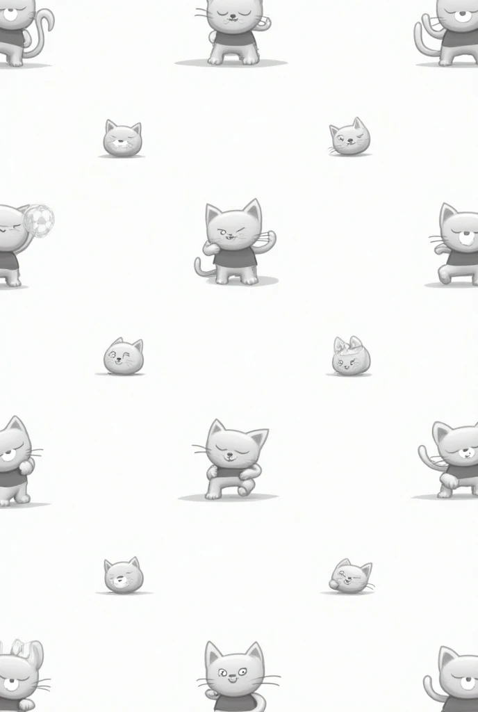 black and white cute cat cartoon repeating pattern with football vibe