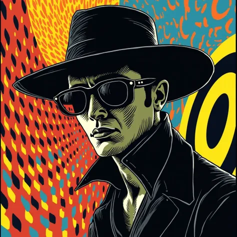 Man in a Hat and Sunglasses, Op Art Victor Vasarely and Bridget Rilt