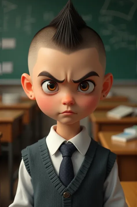 School boy with buzz hair cut