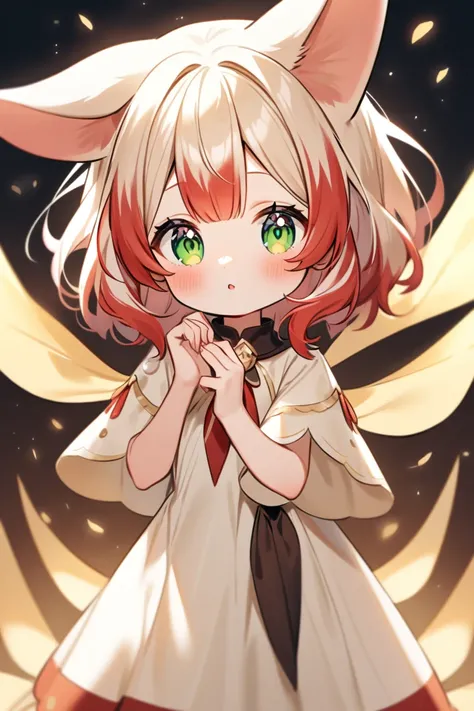 Fennec animal with green eyes and light beige and red hair, looks cute.