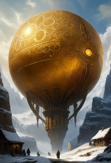 He stood transfixed, his breath misting in the frigid air as he gazed up at the towering, golden-hued craft that dominated the bleak, snow-swept landscape. The colossal, spherical vessel seemed to defy the very laws of physics, its intricate mechanisms and...