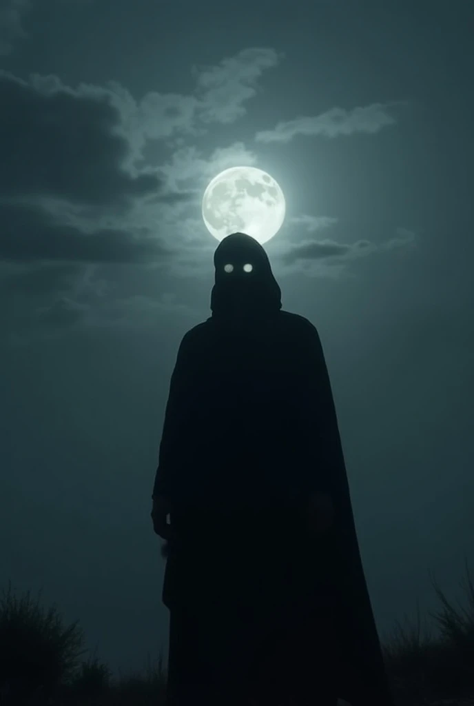 The  focuses on Dajjal as he stands alone, silhouetted against the full moon. His body is cloaked, but the faint light reveals the unsettling truth: his right eye is blank, as if lost, while his left eye burns with an unnatural fire. A distant rumble of th...