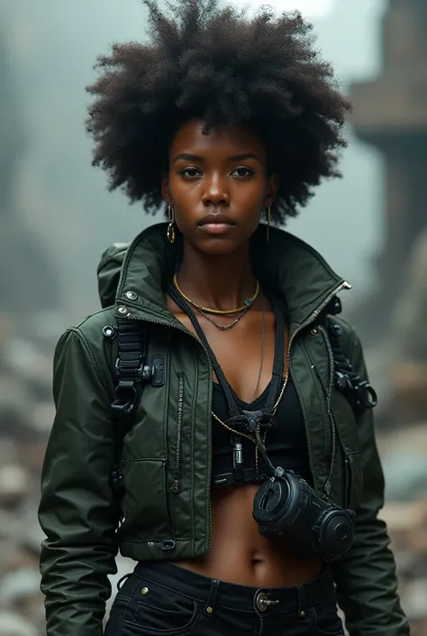 Make an Afro boy who has hacker power, a costume from the future that seems normal but has a lot of weapons, womens clothing, mens clothing, a little bit of things from the world and from other countries and from other worlds, galaxies that have discovered...