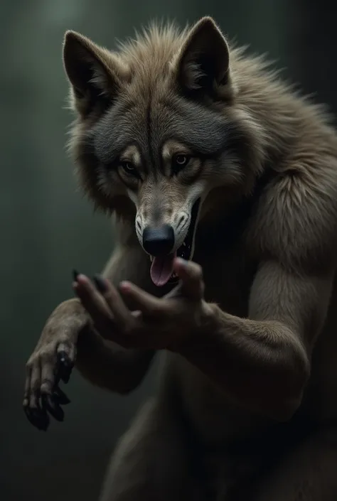 Make a realistic porn picture of horny  handsome werewolf with a hard cock