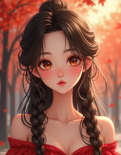 Chinese, Sweet and beautiful girl,  big eyes ,  illustrations ,  long hair, braids, , front, Film viewing angle,  reflective hair ,  Watery eyes , looks at you, features, facial focus, masterpiece,  best quality ,  extremely gentle and beautiful,  dynamic ...